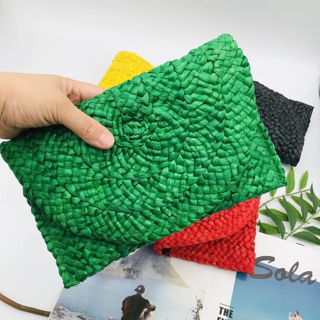 Handmade Woven Straw Clutch Bag – Colorful Summer Envelope Purse for Women