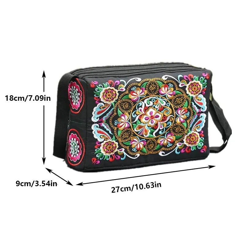 Women's Embroidered Flowers Nylon Crossbody Bag - Stylish Large Capacity Travel Shoulder Bag in Multicolor Flower