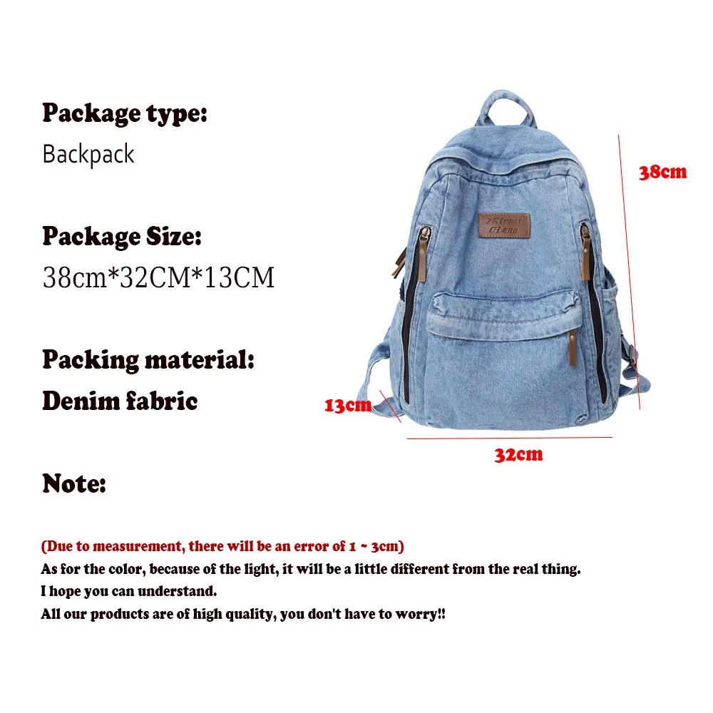 Trendy Denim School Backpack for Women – Large Capacity, Multi-Pocket Student Rucksack
