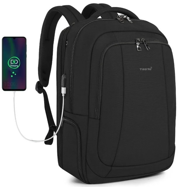 Men's Anti-Theft Expandable Laptop Backpack with USB Charging Port - 15.6" and 17" Travel Bag, Waterproof, Large Capacity