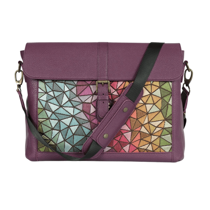 Antalya Harmony Crossbody – Premium Leather Laptop-Compatible Shoulder Bag in Purple Mosaic by HappyNear Exclusive