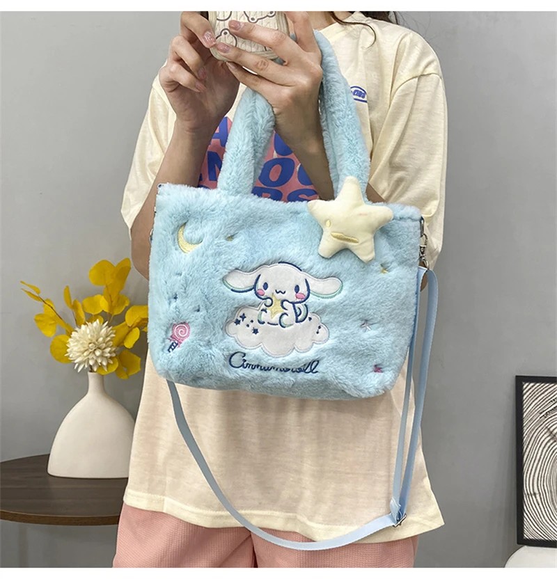 Plush Shoulder Bag - Hello Kitty, My Melody, Kuromi, Cinnamoroll Cartoon Handbag for Women and Girls