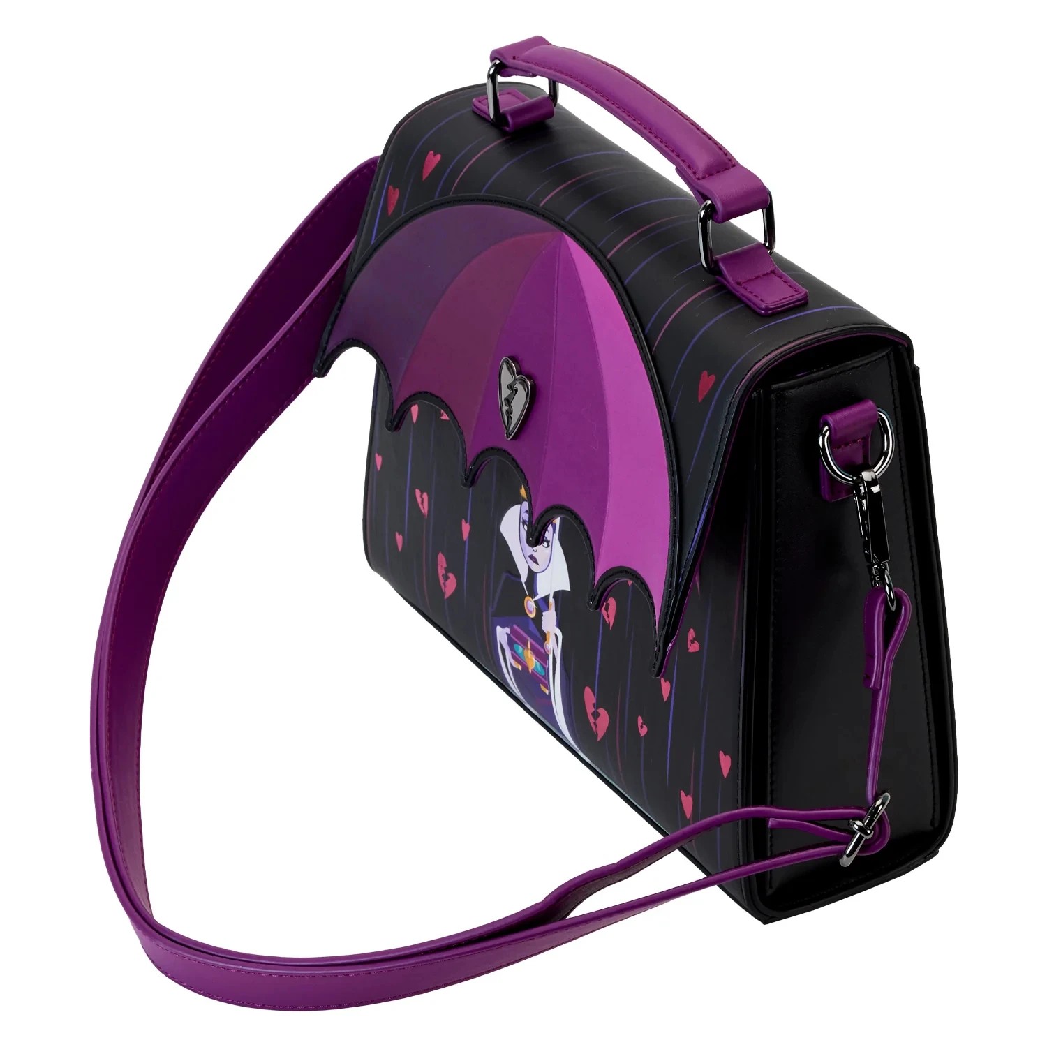 Villains Inspired PU Leather Handbag – Unique Evil Queen Design, Girls Fashion Crossbody Shoulder Bag, Black and Purple