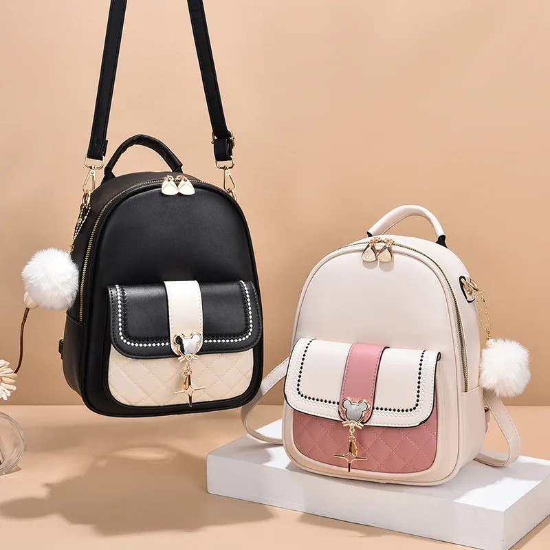 Chic Color-Blocked Mini Backpack with Adjustable Straps and Decorative Charm | Stylish Women’s Travel Bag