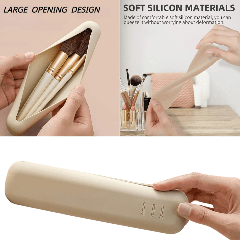 Silicone Makeup Brush Holder - Portable Waterproof Cosmetic Brush Case for Travel, Girls & Women