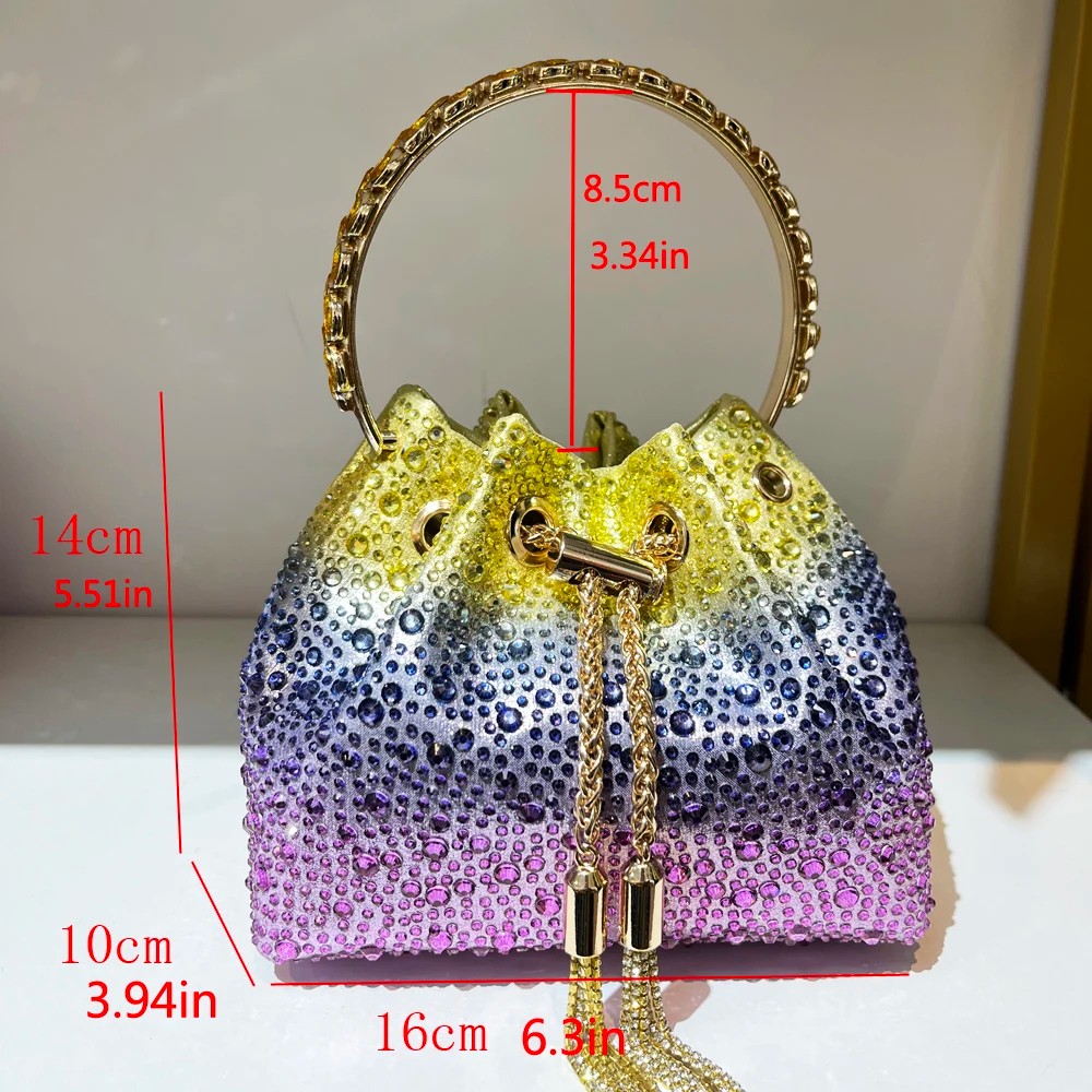 Luxury Rhinestone Handbag - Evening Clutch, Designer Bucket Bag with Crystal Sparkle - Multicolor Variants