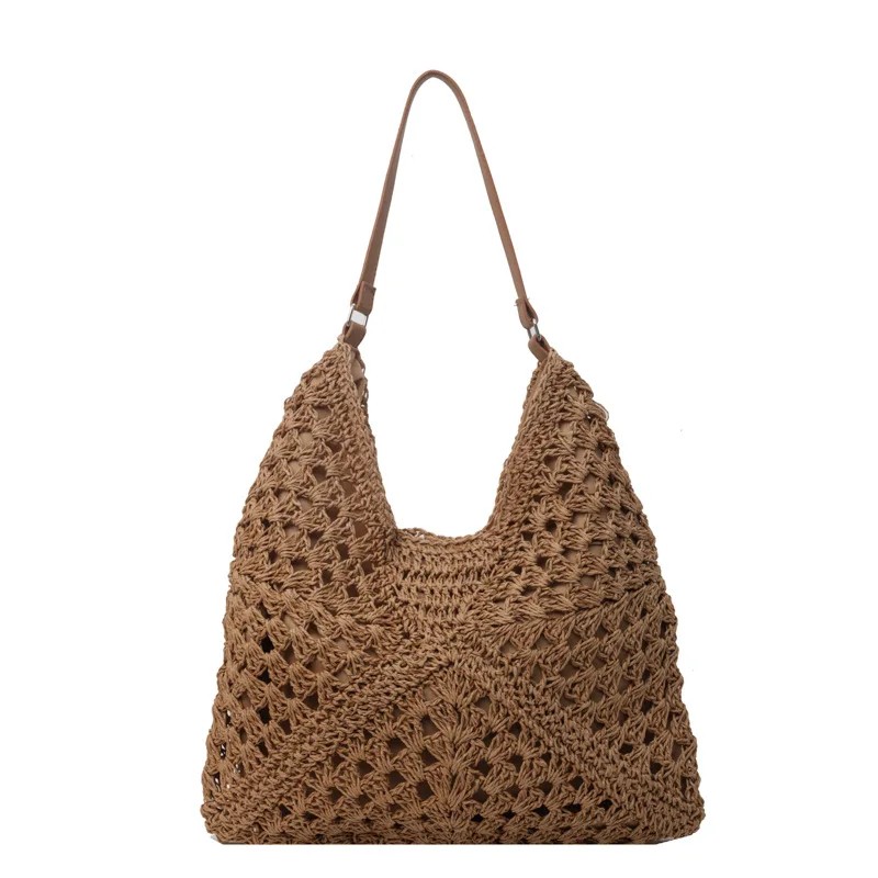 Women's Straw Tote Bag - Large Capacity Woven Shoulder Bag for Summer Beach, Casual Vintage Vacation Bag