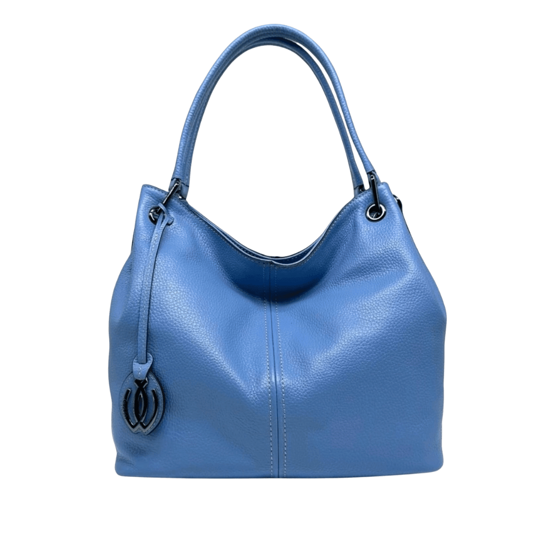 Bozcaada Azure Tote – Genuine Leather Shoulder Blue Bag by HappyNear Exclusive