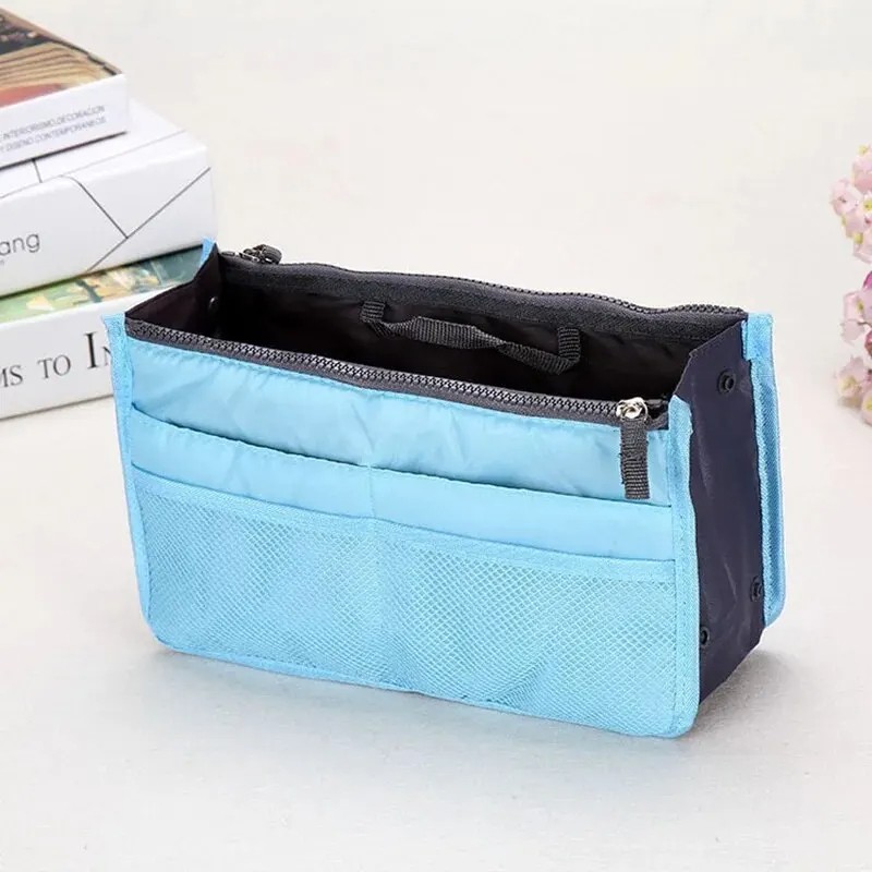 Korean-Style Multifunctional Folding Storage Bag – Large Capacity Double Zipper Organizer for Women’s Makeup and Essentials, Available in Blue, Black, and Yellow