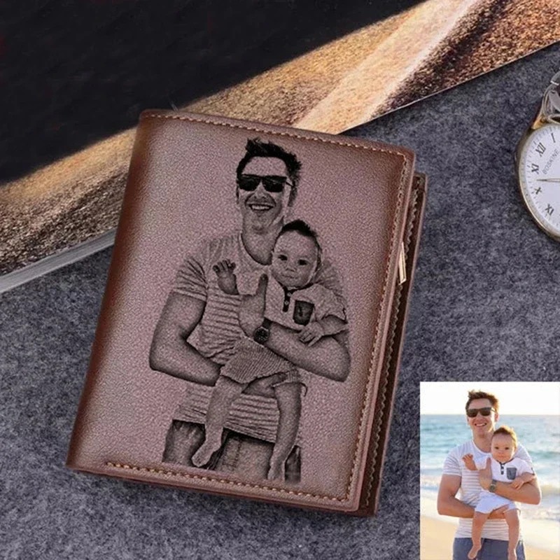 Personalized Men's PU Leather Wallet - Custom Engraved Picture Wallet - High Quality Luxury Father's Day Gift