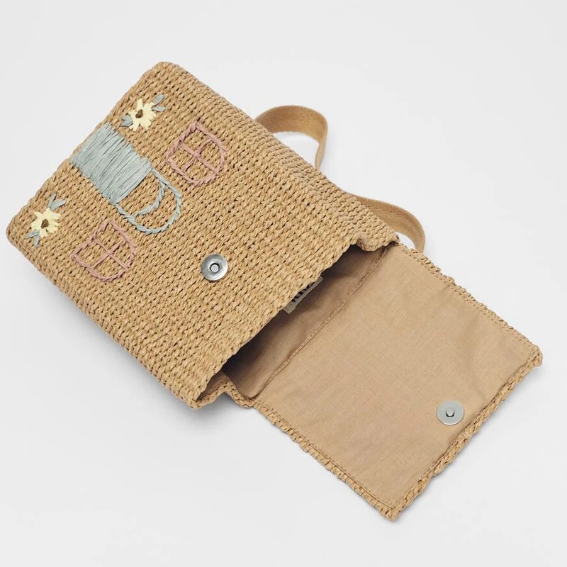 Zaino per bambini in paglia intrecciata a mano: grazioso design da cottage per i più piccoli, borsa da scuola per bambini in tessuto resistente