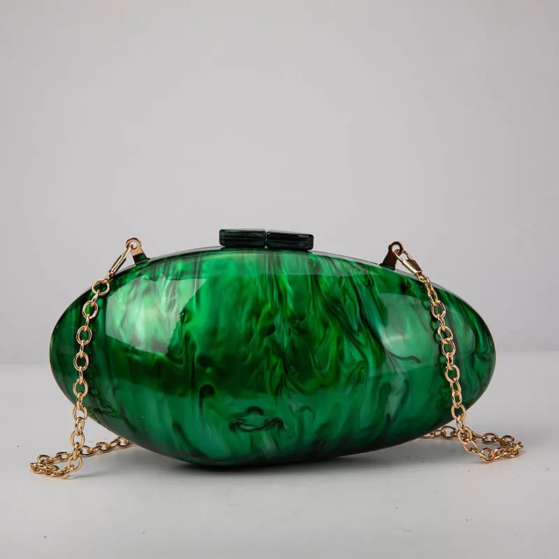 Luxury Pearl Acrylic Clutch – Designer Shell-Shaped Evening Bag with Chain Strap for Women