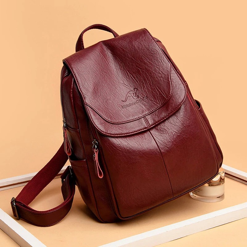 Vintage Soft Leather Backpack for Women - Chic & Casual, Perfect for Travel, School & Daily Use (Available in Black, Wine Red, Brown, Blue)