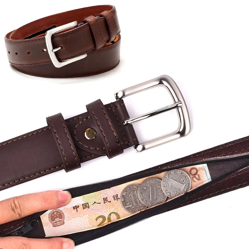 PU Leather Hidden Money Belt – Anti-Theft Security Waist Strap for Men & Women in Black and Brown