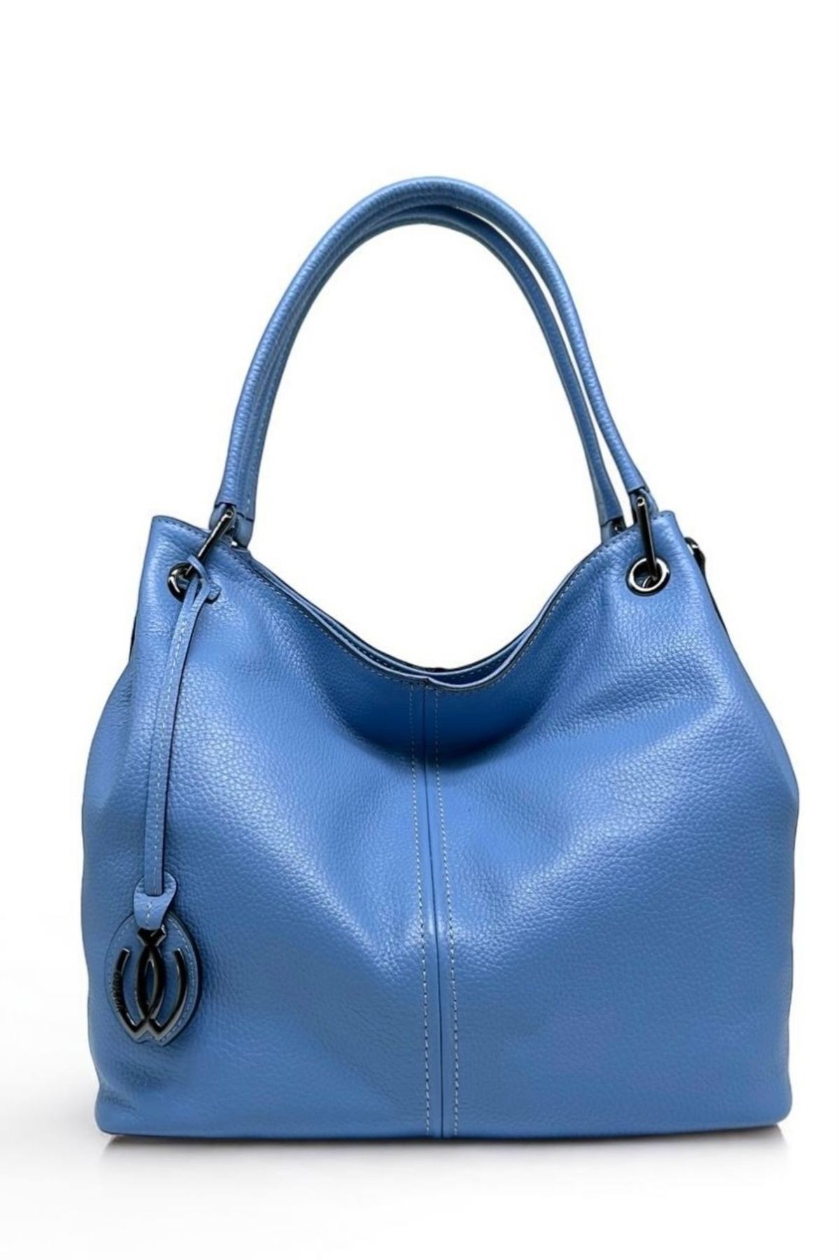 Bozcaada Azure Tote – Genuine Leather Shoulder Blue Bag by HappyNear Exclusive