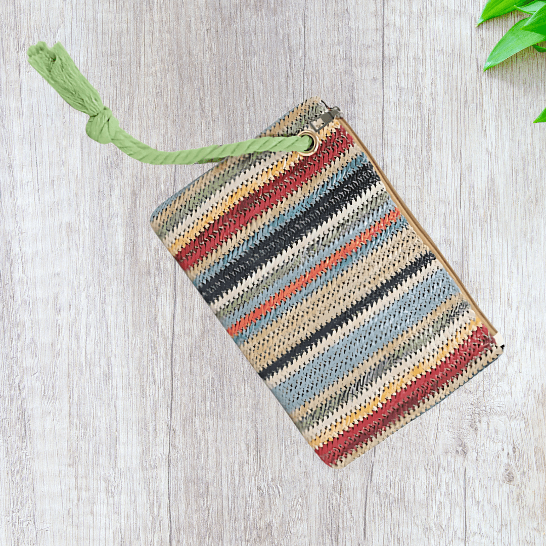 Colorful Woven Straw Clutch Bag - Women’s Summer Beach Handbag, Boho Purse, and Wristlet