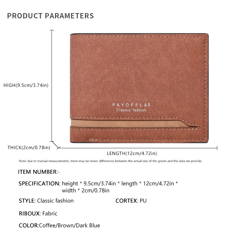 Men’s Classic PU Leather Wallet – Multi-Functional, Slim Design with Card and Cash Slots in Coffee, Brown, and Dark Blue