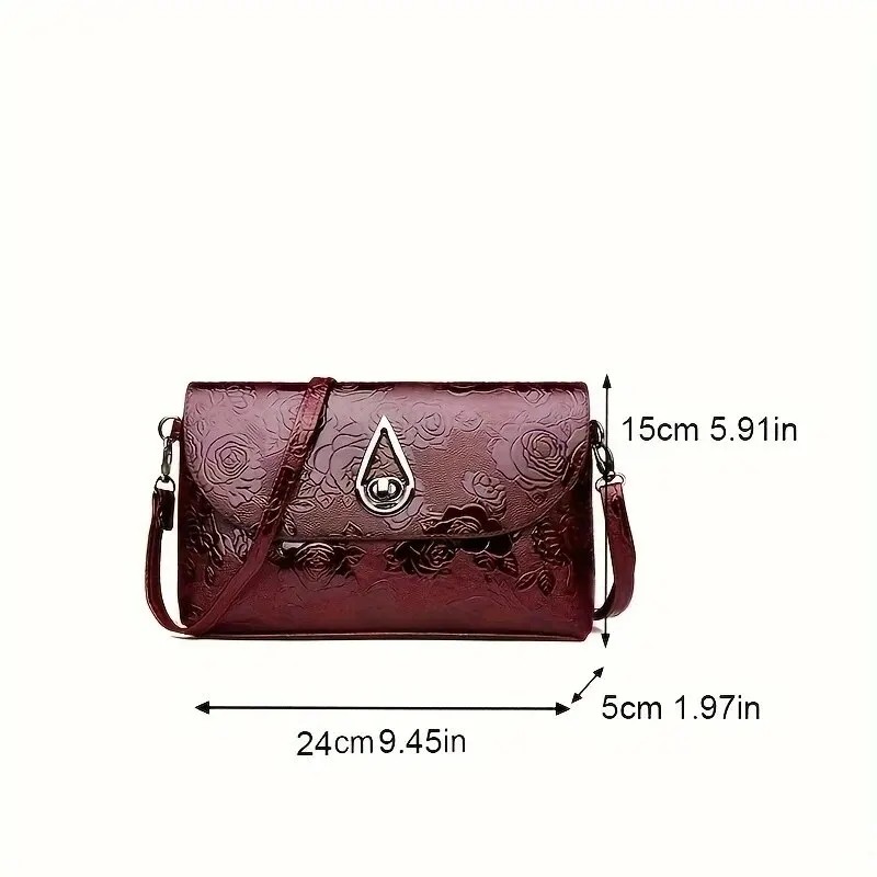 Elegant Rose Embossed Evening Clutch - Ladies Shoulder Crossbody Bag with Variants in Black & Wine Red