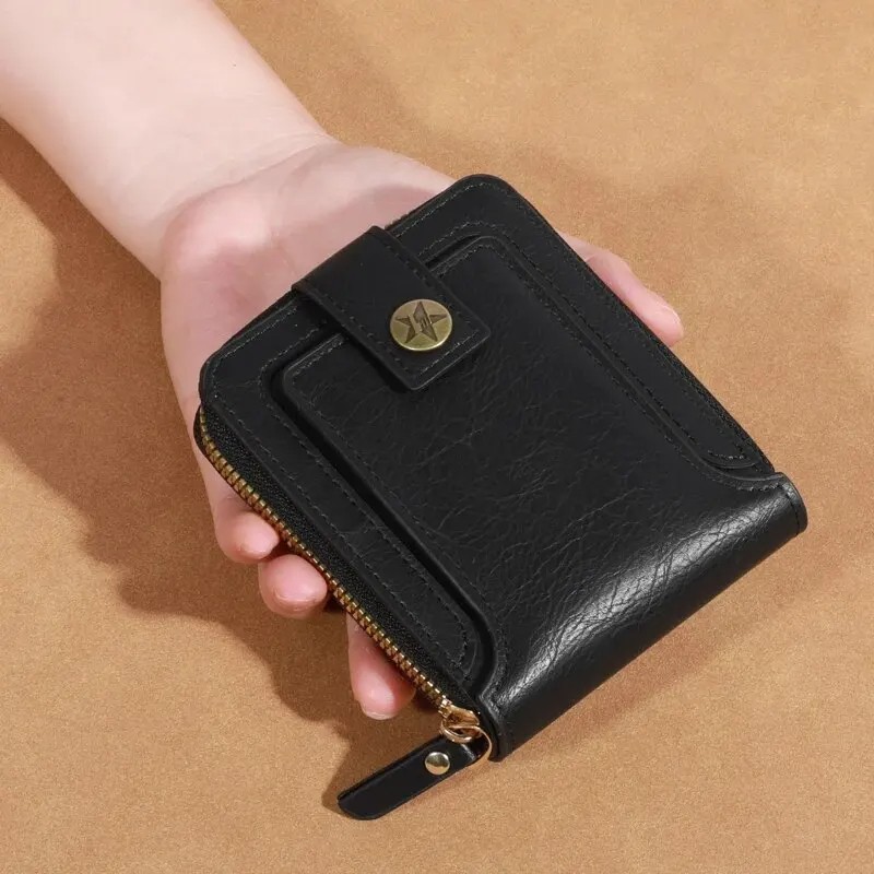 Men’s Compact PU Leather Zipper Wallet – Multi-Card Holder with Coin Pocket in Black, Coffee, and Brown