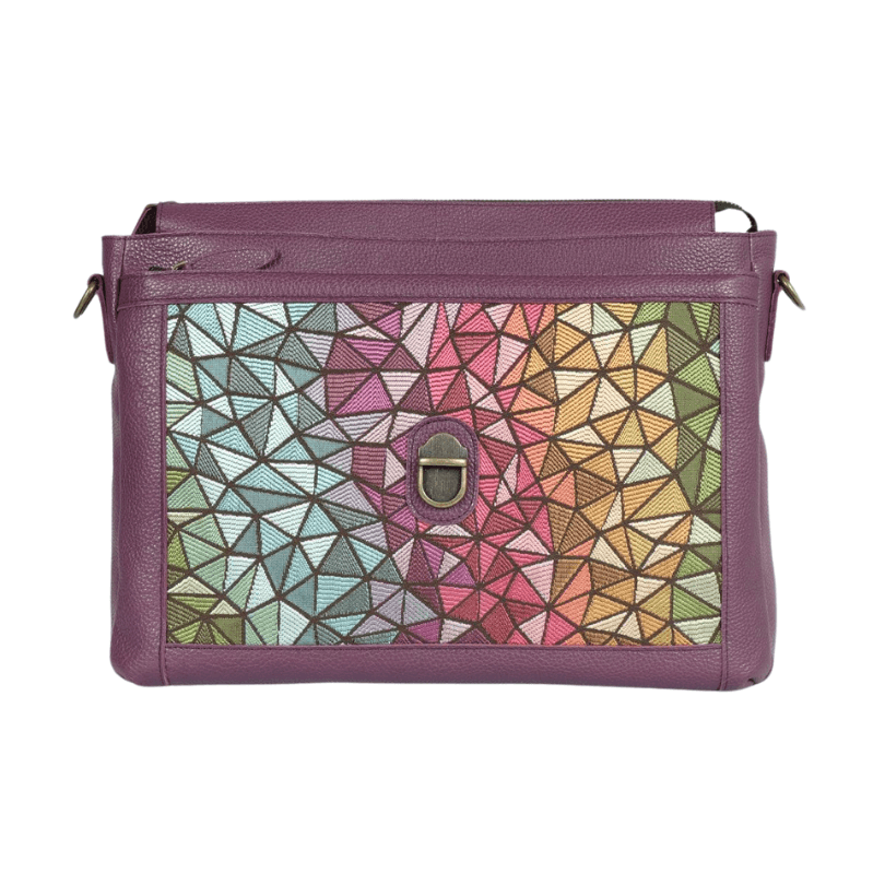 Antalya Harmony Crossbody – Premium Leather Laptop-Compatible Shoulder Bag in Purple Mosaic by HappyNear Exclusive