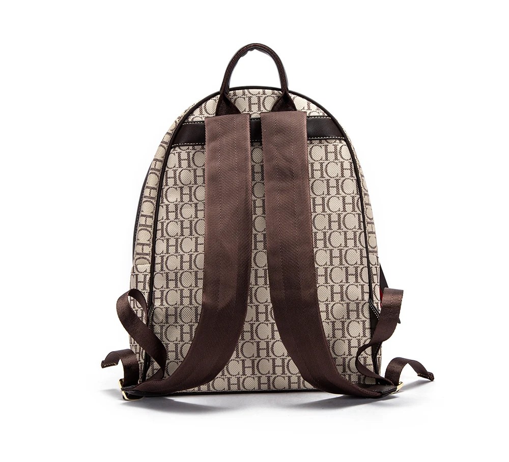 Luxury Monogram Jacquard Backpack for Men & Women – Stylish Commuter & Travel Bag with Leather Accents