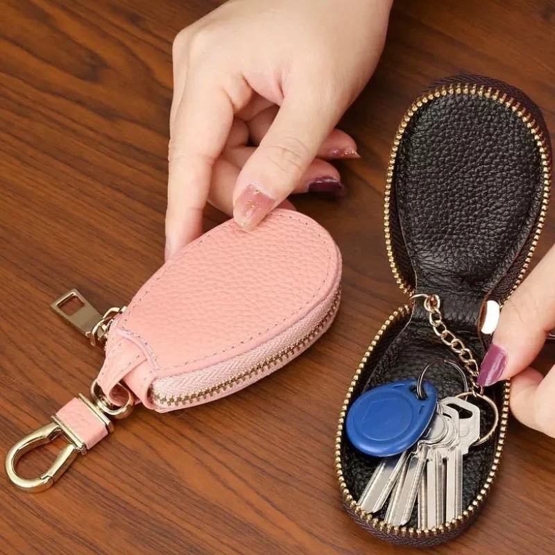 PU Leather Key Case with Zipper - Compact & Stylish Key Storage (Pink, Black, Red)