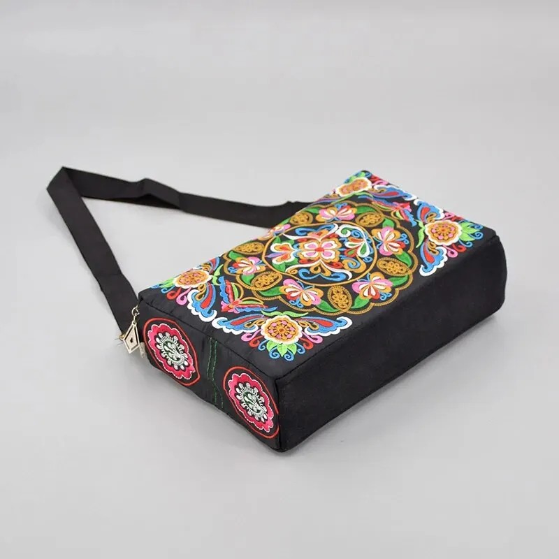 Women's Embroidered Flowers Nylon Crossbody Bag - Stylish Large Capacity Travel Shoulder Bag in Multicolor Flower