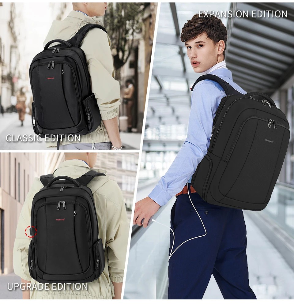 Men's Anti-Theft Expandable Laptop Backpack with USB Charging Port - 15.6" and 17" Travel Bag, Waterproof, Large Capacity