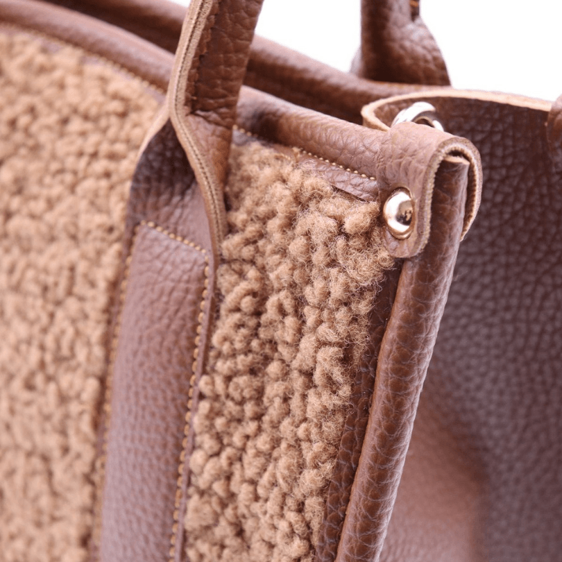 Palandoken Luxe Shearling Leather Handbag – Brown by HappyNear Exclusive