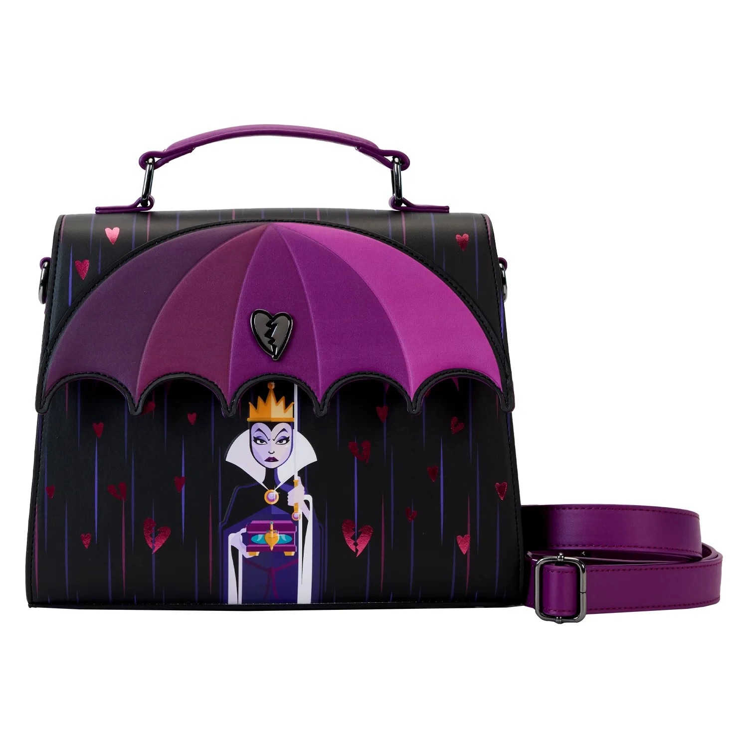 Villains Inspired PU Leather Handbag – Unique Evil Queen Design, Girls Fashion Crossbody Shoulder Bag, Black and Purple