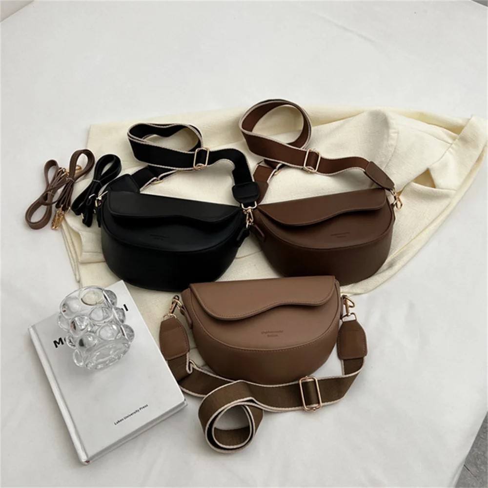 Stylish PU Leather Crossbody Bag for Women – Fashionable Wide Strap Shoulder Bag with Elegant Design