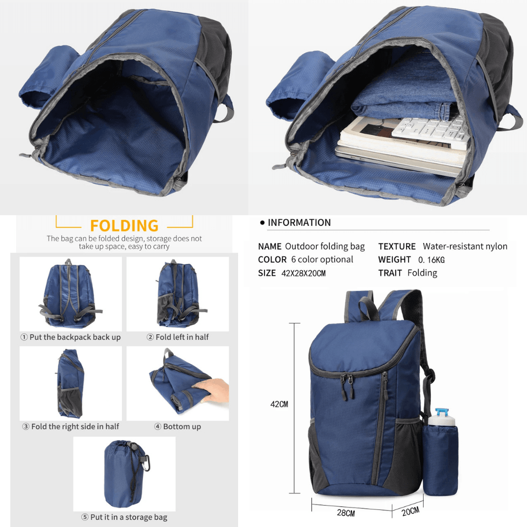 23L Foldable Daypack - Ultralight Hiking & Travel Backpack with Water-Resistant Fabric and Detachable Bottle Holder