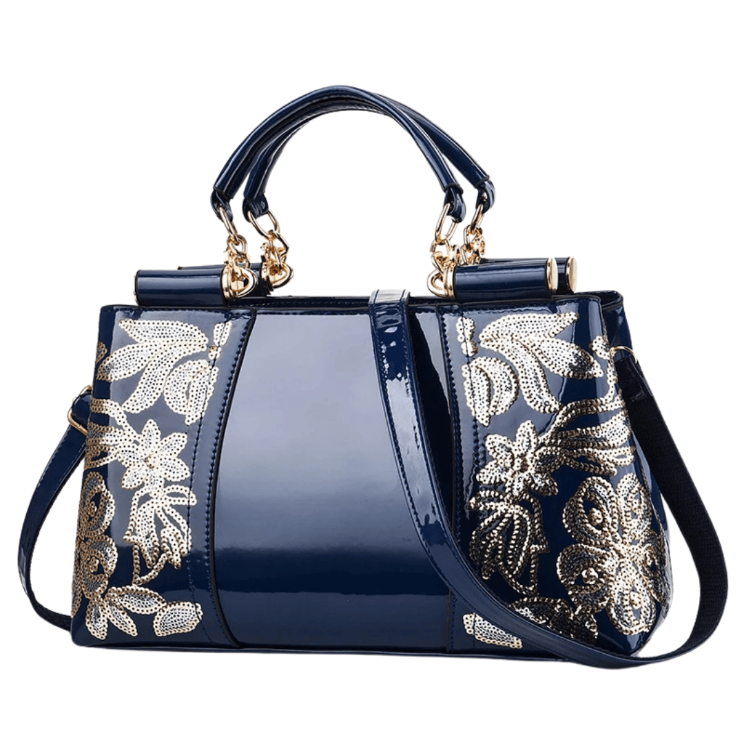 Elegant Patent Leather Women’s Handbag with Floral Embroidery – Luxury Large Capacity Shoulder Messenger Bag