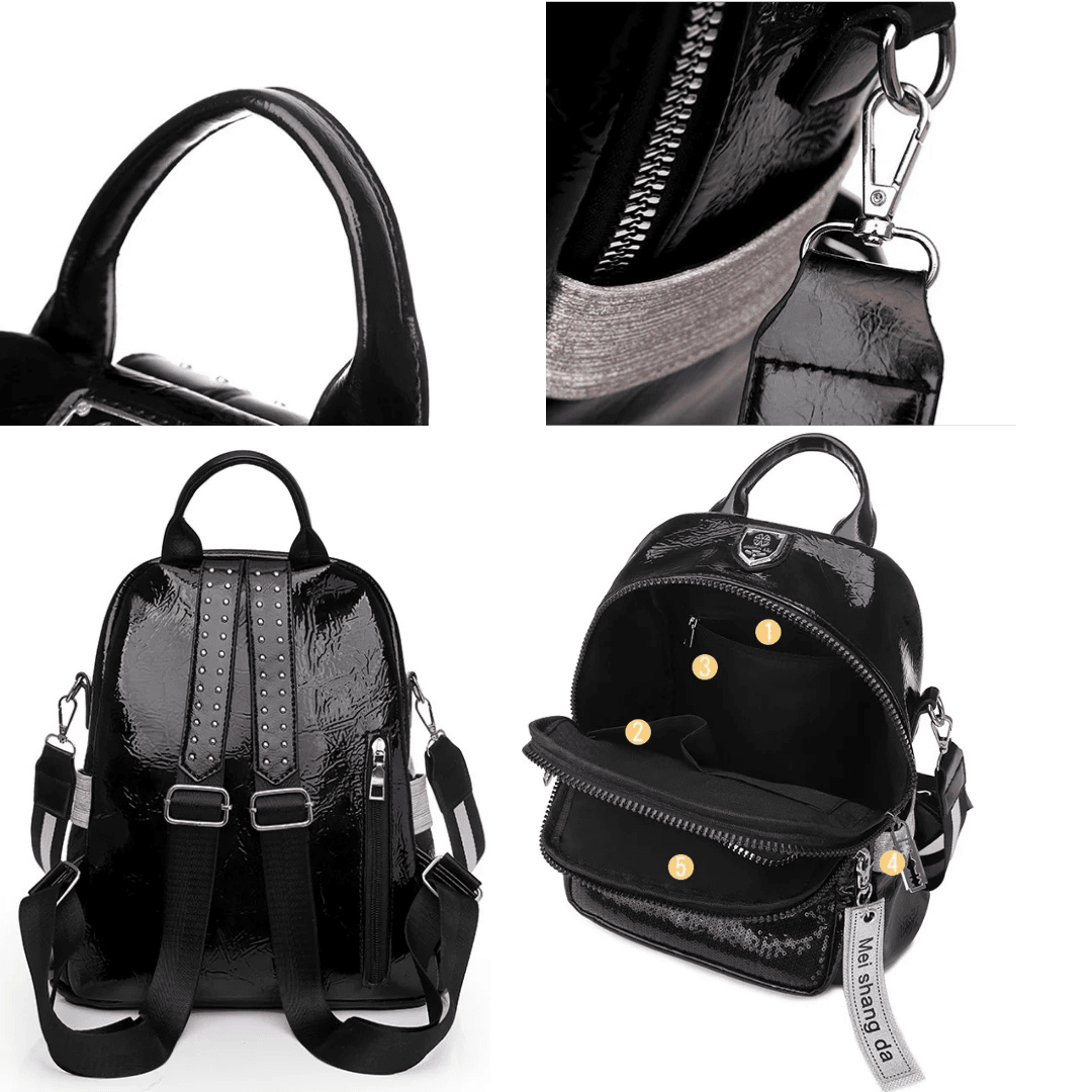 Chic Black Designer PU Leather Backpack for Women - Stylish & Versatile Shoulder Bag with High Capacity for Travel & School