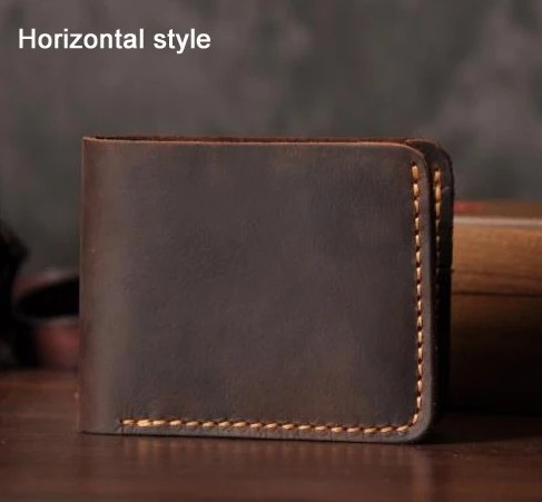 Handmade Vintage Crazy Horse Genuine Leather Wallet – Classic Men's Money Clip with Durable Handmade Stitching Brown, Black and more