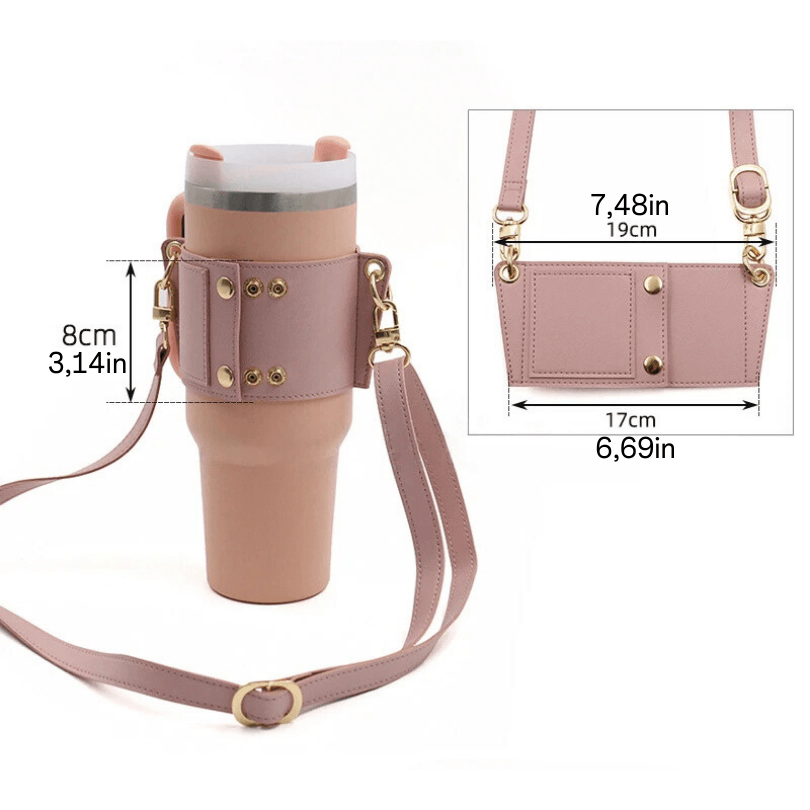 PU Leather Water Bottle Holder with Adjustable Strap – Stylish & Portable Cup Sleeve for 30oz & 40oz Tumblers (Available in Black, Pink, Beige, and White)