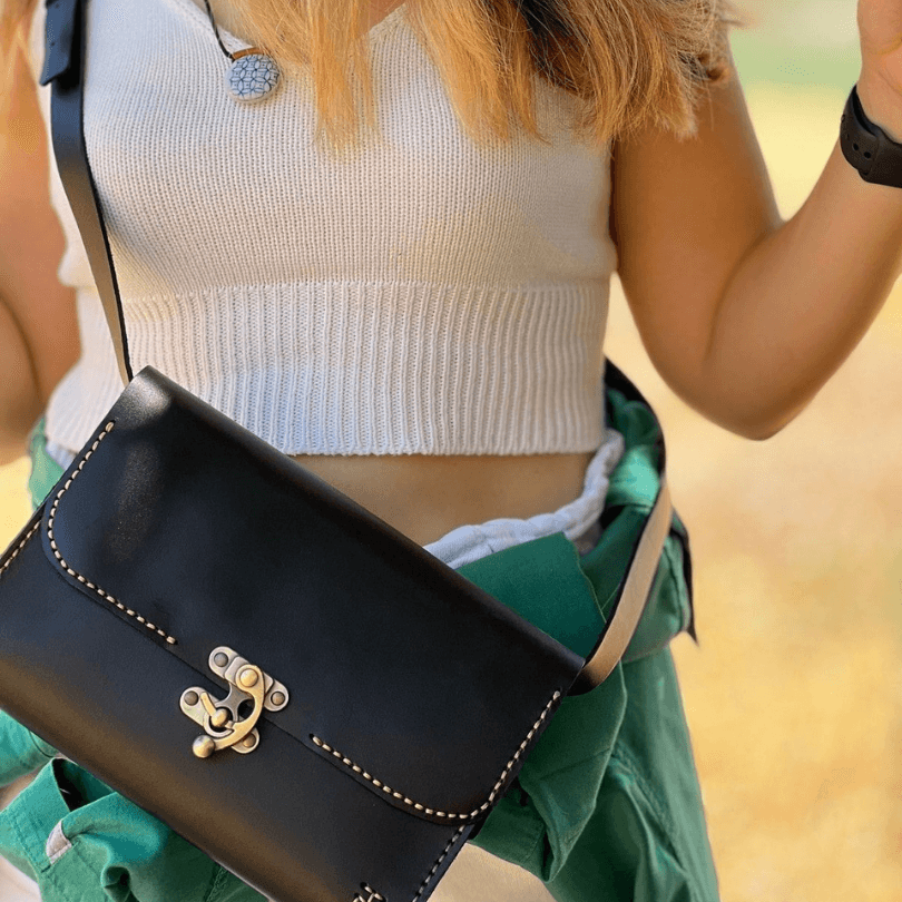 Kuşadası Heritage Crossbody – 100% Genuine Leather Handcrafted Shoulder Bag in Black by HappyNear Exclusive