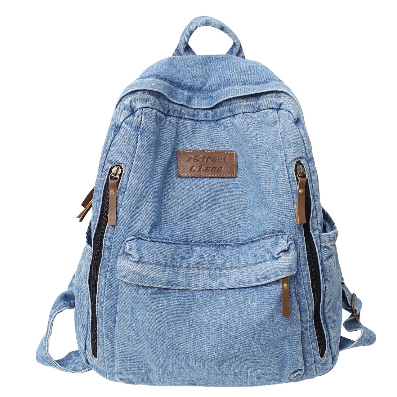 Trendy Denim School Backpack for Women – Large Capacity, Multi-Pocket Student Rucksack