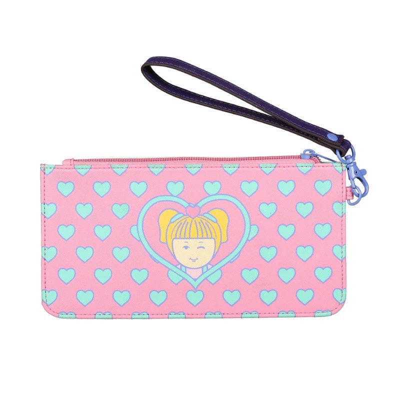 Kawaii Fold Long Wallet for Women - Cute Card Holder Cartoon Design with Zipper Pocket in Pink & Mint Green