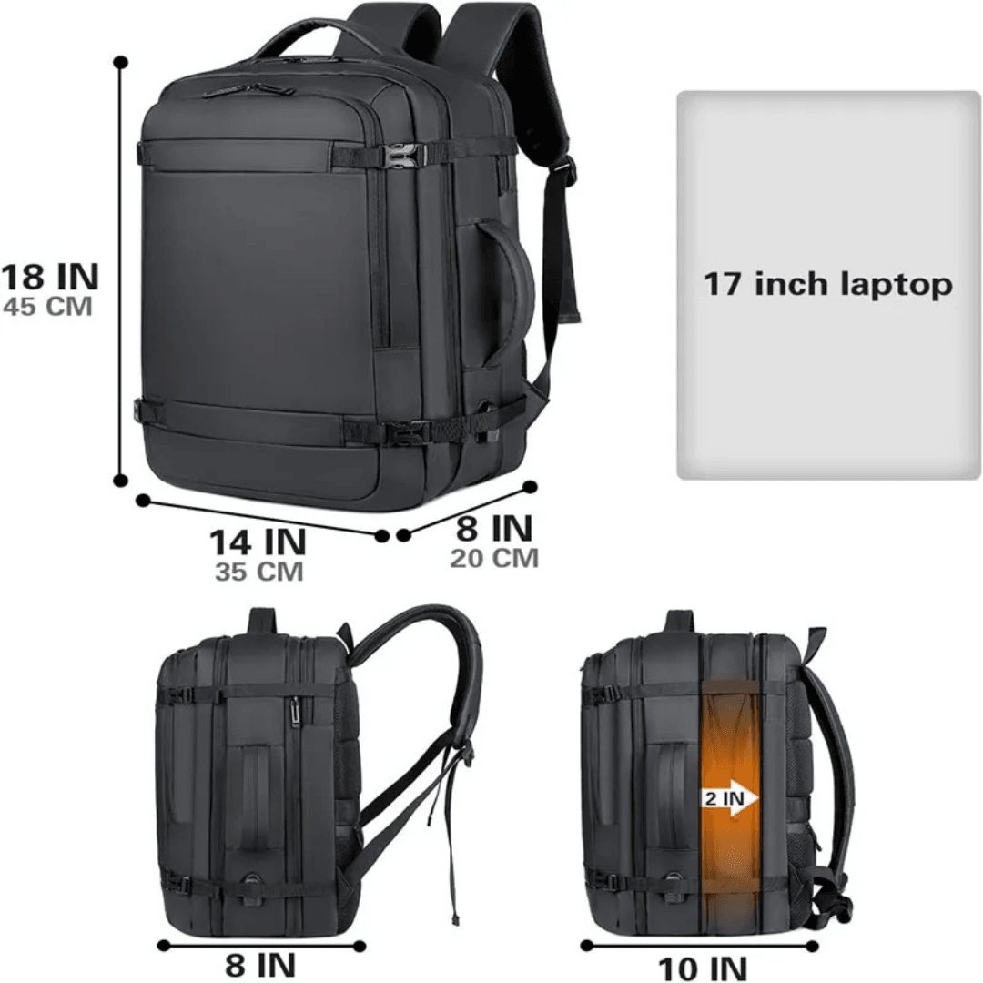 Expandable USB Travel Backpack – Durable, Water-Resistant 40L Carry-On Bag with USB Charging Port for 17-Inch Laptops – Perfect for Airplane Travel and Everyday Use