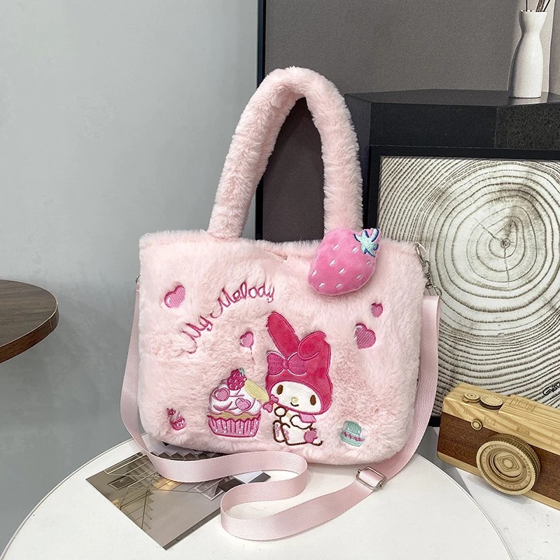 Plush Shoulder Bag - Hello Kitty, My Melody, Kuromi, Cinnamoroll Cartoon Handbag for Women and Girls