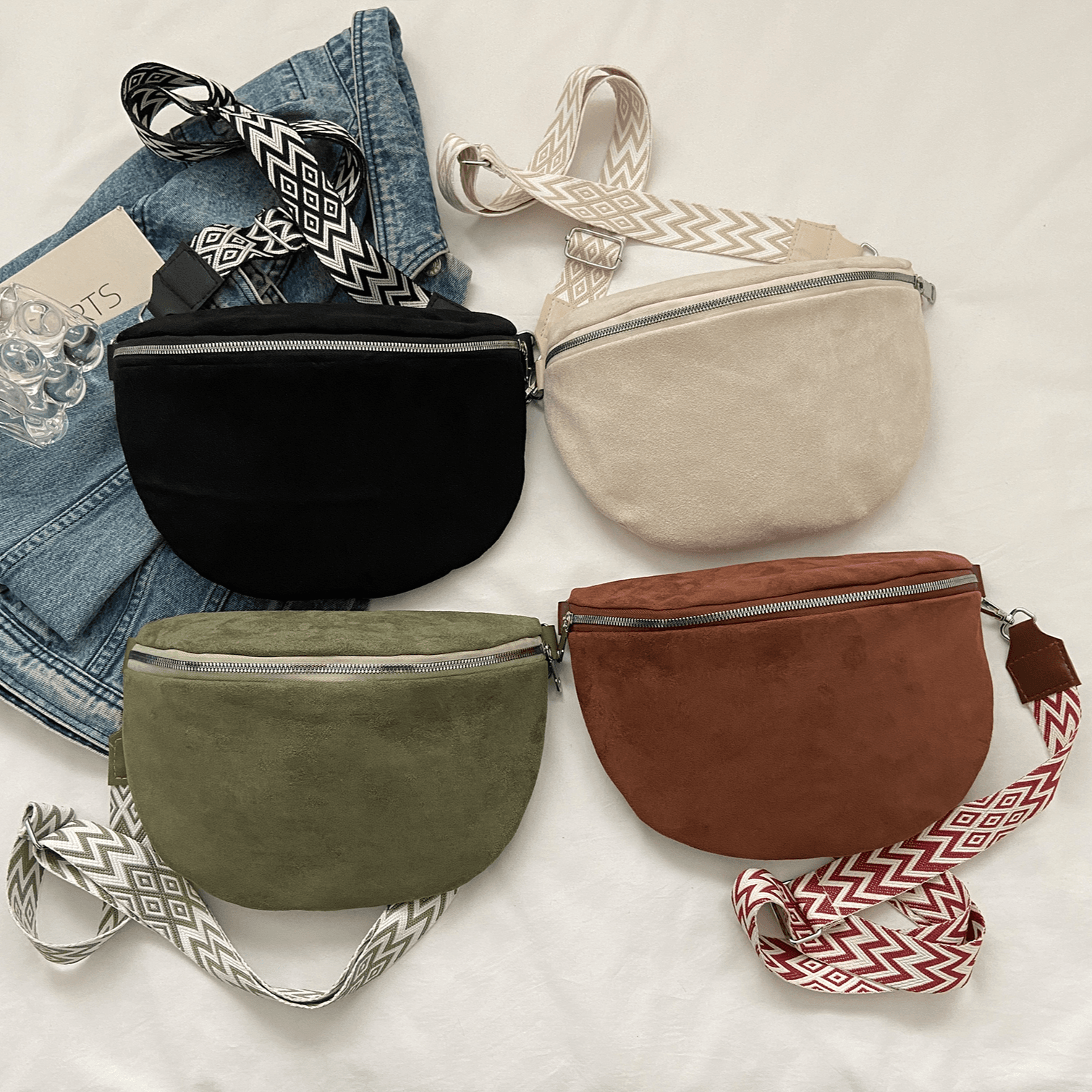 Women's Suede Waist Bag - Euro-America Style Designer Fanny Pack with Wide Strap