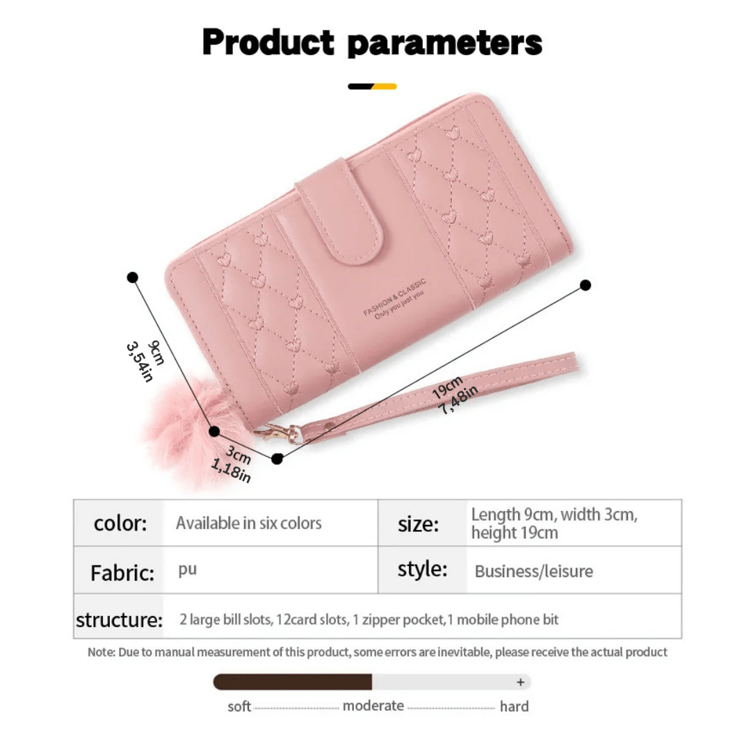 Women's Long Wallet - PU Leather Card Holder with Large Capacity, Hasp Zipper Coin Purse, Multi-Card Organizer with Wristlet - Available in Dark Pink, Black, Brown, Light Green, Blue, Red