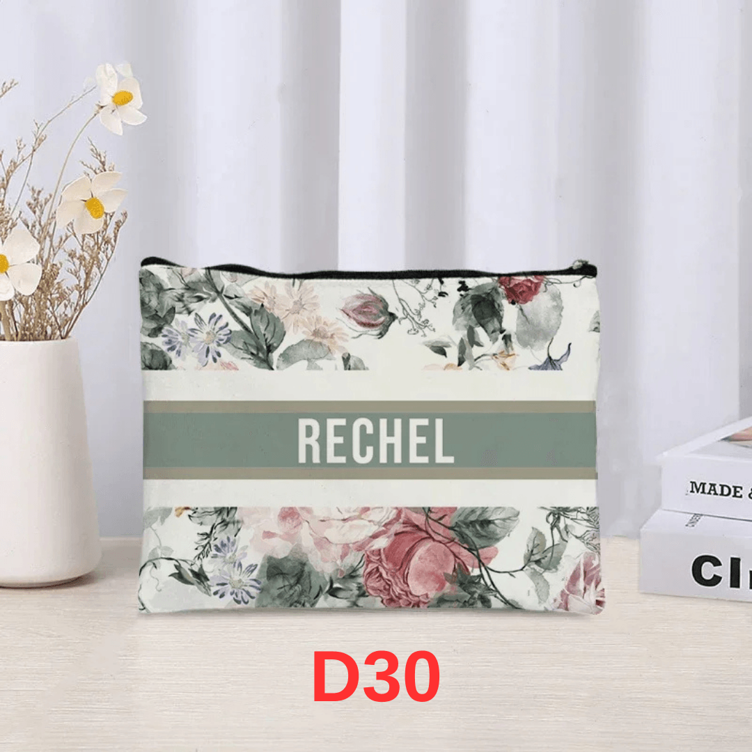 Personalized Vintage Floral Makeup Bag | Custom Travel Cosmetic Organizer for Ladies | Toilet Side Bag for Ladies