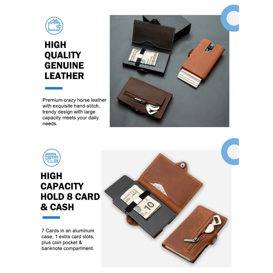 Genuine Leather RFID-Blocking Pop-Up Card Holder Wallet for Men - Available in Multiple Colors