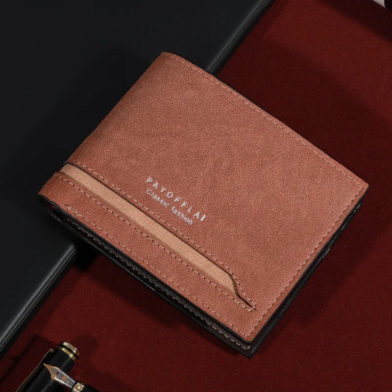 Men’s Classic PU Leather Wallet – Multi-Functional, Slim Design with Card and Cash Slots in Coffee, Brown, and Dark Blue