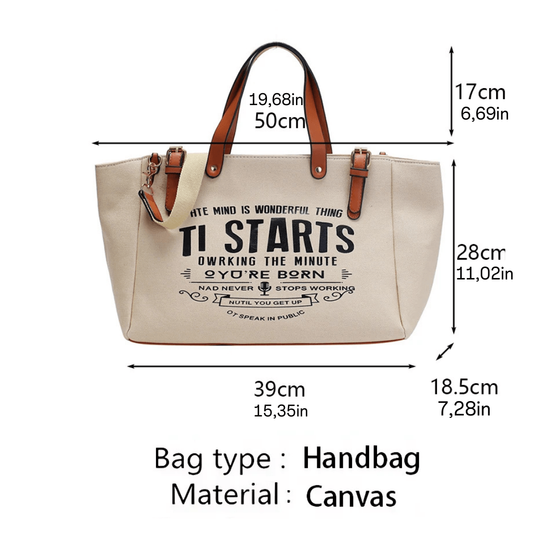 Canvas Tote Bag with Letter Print - Large Capacity Shoulder Bag for Women - Blue, White, Black, Khaki Variants