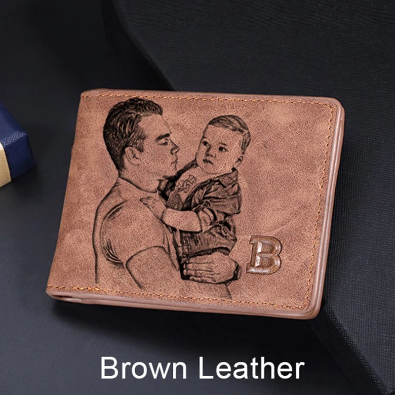 Personalized Men's Photo Wallet - Wallet with Custom Engraved Picture - Unique Father's Day and Anniversary Gift