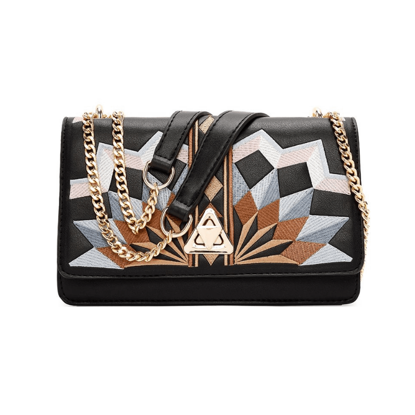 Fethiye Luxe Shoulder Bag – Designer Embroidered Vegan Leather Handbag in Black by HappyNear Exclusive