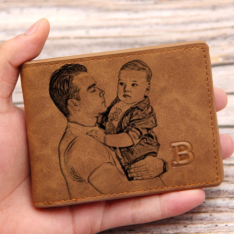 Personalized Men's Photo Wallet - Wallet with Custom Engraved Picture - Unique Father's Day and Anniversary Gift